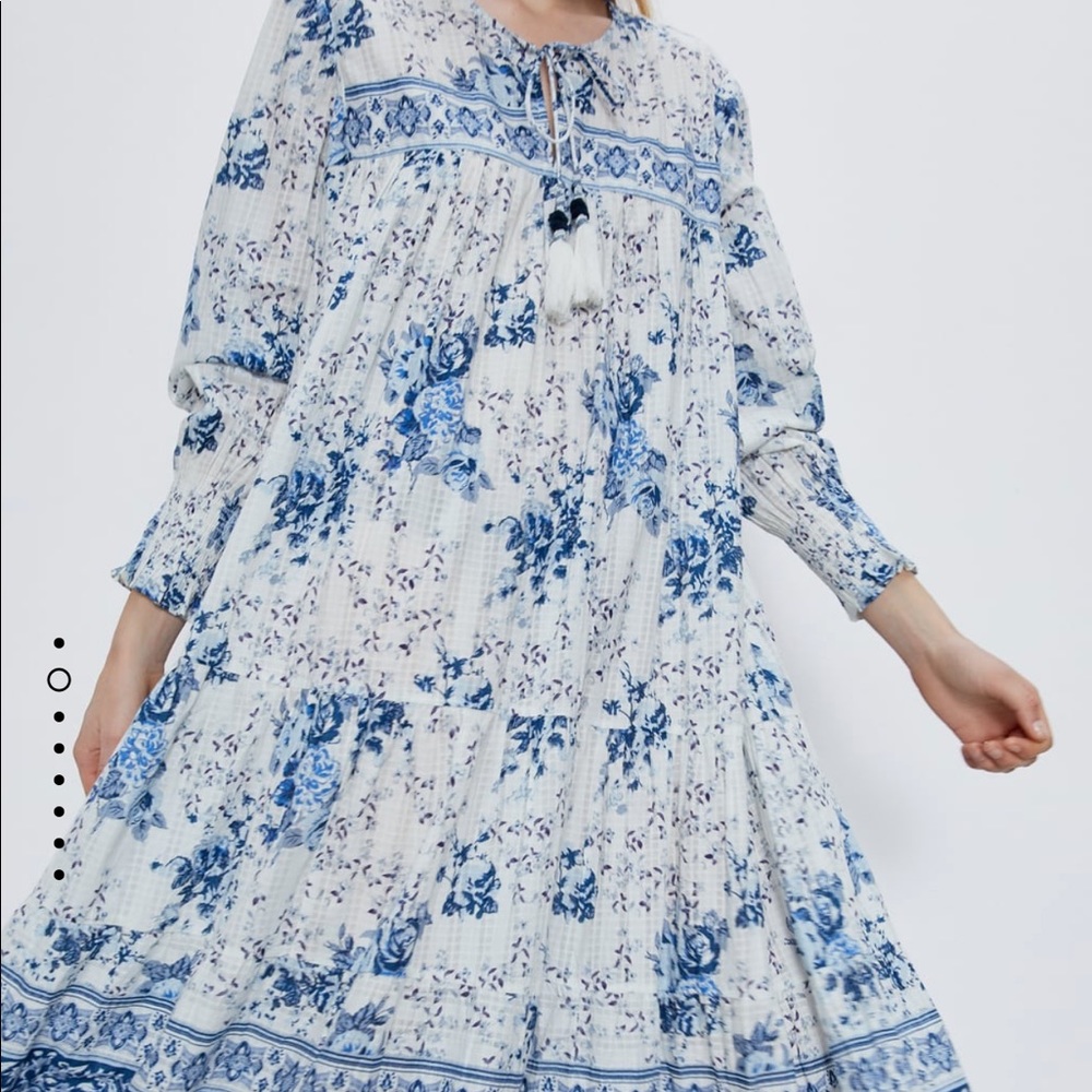 Zara blue white floral cotton dress bloggers fav